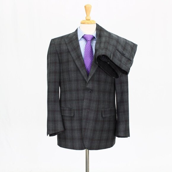 Bespoke Christopher James 42S 38x31 Gray Check Full Canvas Wool Full Suit R299